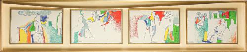 CUATRO DIBUJOS ENMARCADOS ILEGIBLES