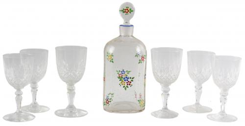 BOTELLA Y SEIS COPAS DE CRISTAL