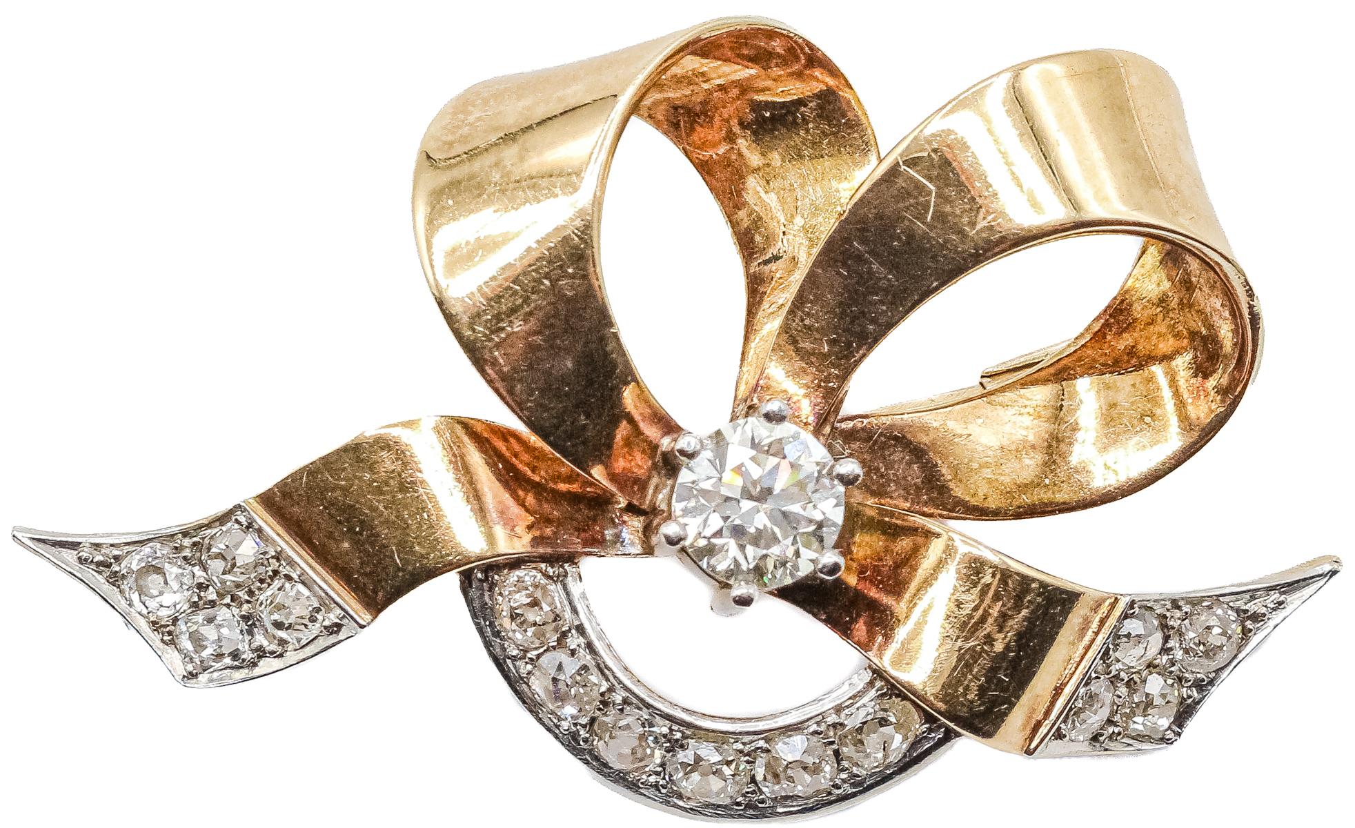 BROCHE LAZO CON BRILLANTES, DE LOS AÑOS 40