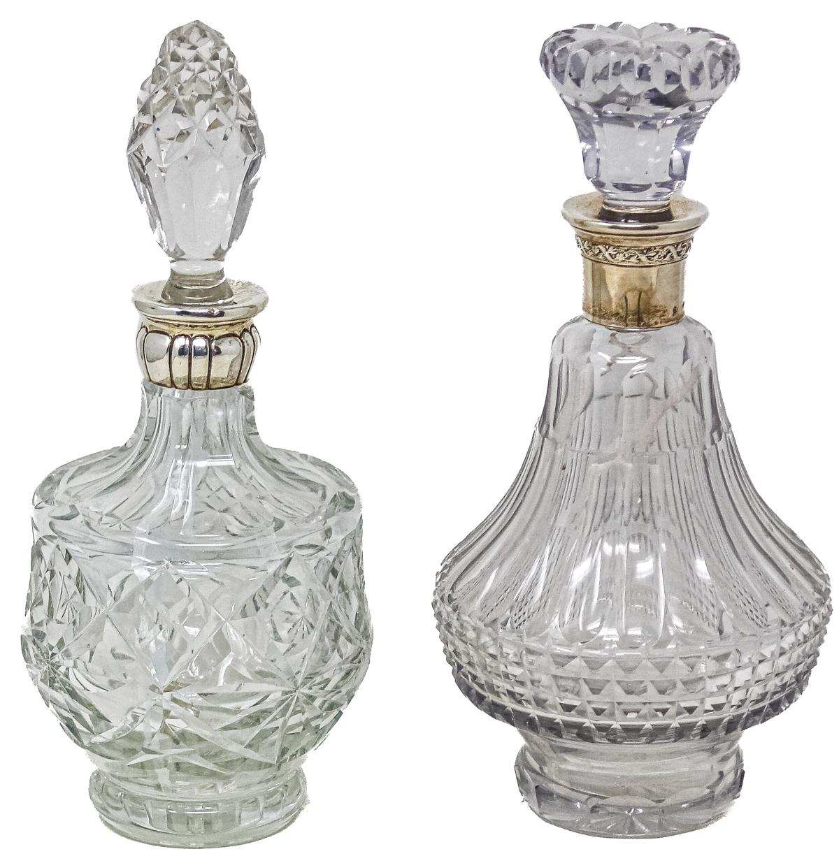 DOS BOTELLAS DE CRISTAL Y PLATA