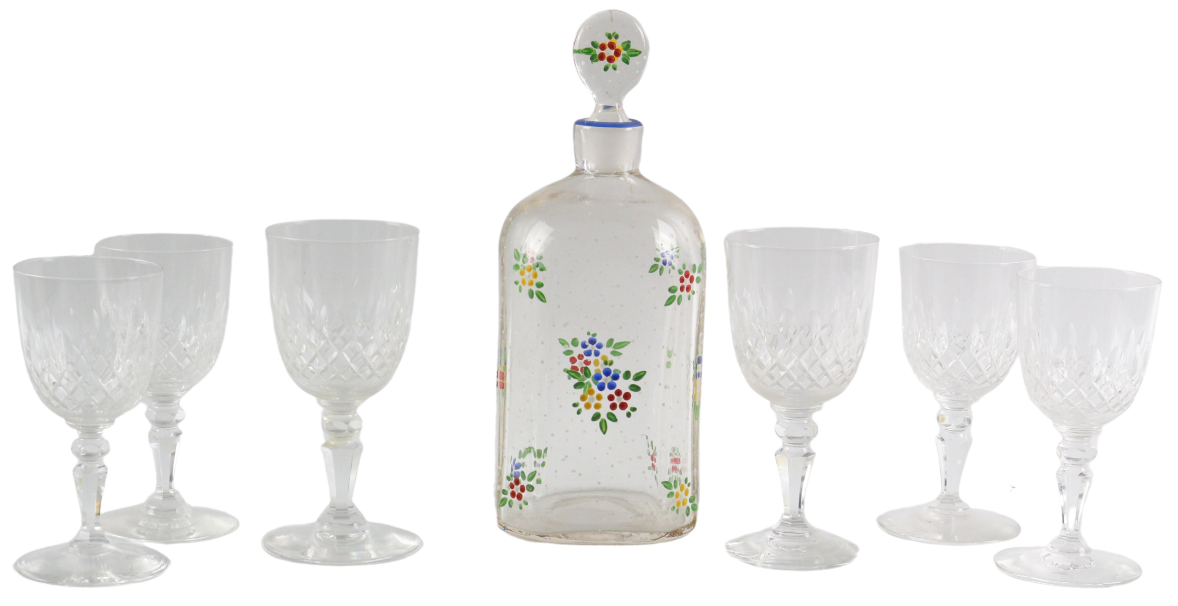 BOTELLA Y SEIS COPAS DE CRISTAL