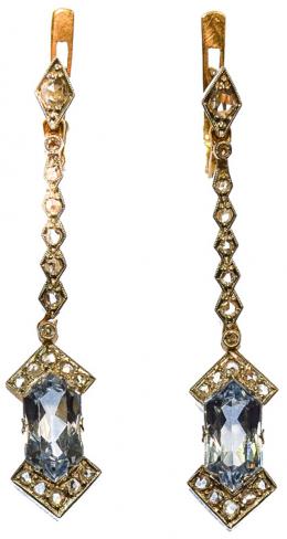 156 - PENDIENTES ART DECO BRILLANTES Y AGUAMARINA