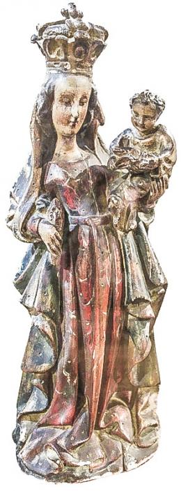890 - VIRGEN CON NIÑO DE ESTUCO POLICROMADO