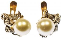 210 - PENDIENTES CON PERLA Y BRILLANTES MED. S. XX