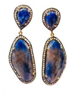 129 - PENDIENTES EN PLATA CON ZAFIROS Y DIAMANTES