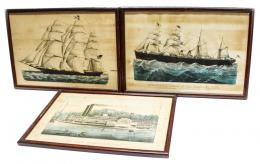 359 - TRES LITOGRAFÍAS AMERICANAS DE BARCOS