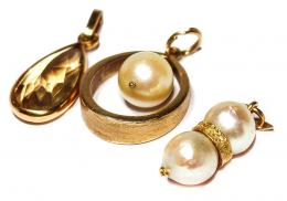 200 - TRES COLGANTES ORO CON PERLAS Y CITRINOS
