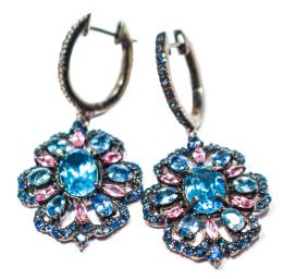 128 - PENDIENTES EN PLATA CON TOPACIOS Y ZAFIROS