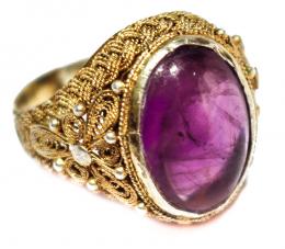 194 - SORTIJA PLATA Y AMATISTA AÑOS 20'