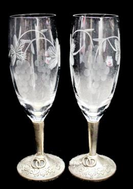 772 - PAREJA DE COPAS DE BODA EN CRISTAL Y PLATA