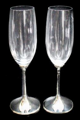 24 - CONJUNTO DE COPAS DE CAVA EN CRISTAL Y PLATA