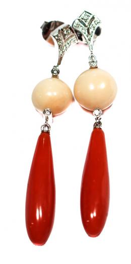 135 - PENDIENTES ORO CORAL Y BRILLANTES