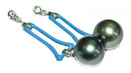 139 - PENDIENTES ORO PERLAS BRILLANTES Y ESMALTE