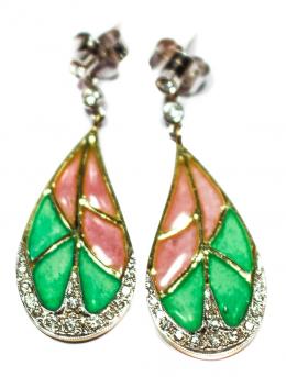 138 - PENDIENTES ORO ESMALTE Y BRILLANTES