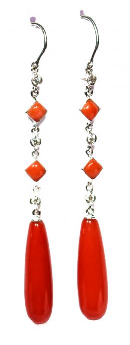 132 - PENDIENTES ORO BRILLANTES  Y CORAL