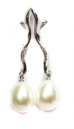 140 - PENDIENTES ORO PERLAS Y BRILLANTES