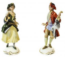 550 - PAREJA DE FIGURAS "CETRERÍA" EN PORCELANA ROSENTHAL