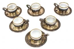 808 - SEIS TAZAS DE PLATA CON PLATOS