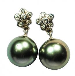 130 - PENDIENTES CON BRILLANTES Y PERLA TAHITÍ