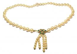 155 - GARGANTILLA DE PERLAS CON BRILLANTES Y ESMERALDAS