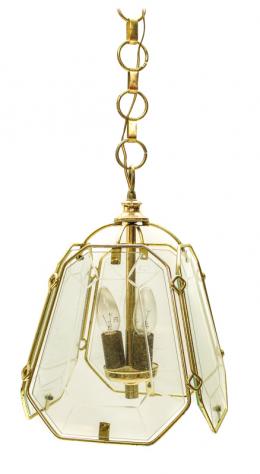 256 - FAROL DE TECHO EN METAL DORADO Y CRISTAL