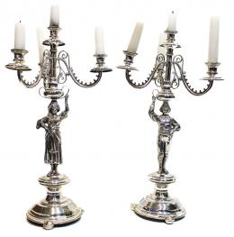 809 - PAREJA DE CANDELABROS EN PLATA FLES. S.XIX
