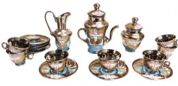 65 - JUEGO DE CAFÉ EN PORCELANA DE BOHEMIA ESMALTADA