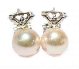 184 - PENDIENTES TU Y YO CON PERLA Y DIAMANTES