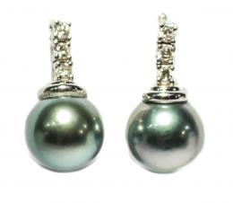 175 - PENDIENTES LARGOS CON BRILLANTES Y PERLAS TAHITÍ