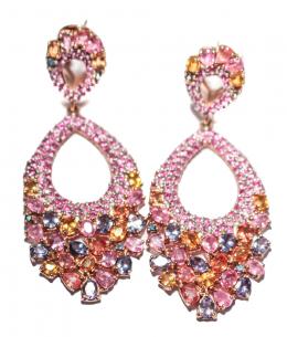 178 - PENDIENTES LARGOS CON ZAFIROS ROSA