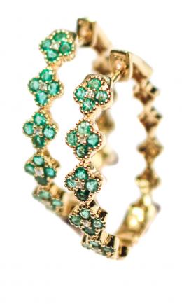 155 - PENDIENTES ARGOLLA CON ESMERALDAS Y BRILLANTES