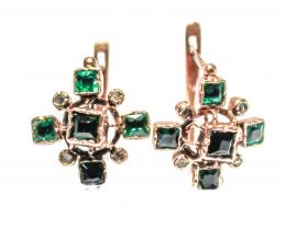 158 - PENDIENTES CON BRILLANTES Y ESMERALDAS S. XIX