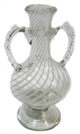 876 - JARRÓN EN CRISTAL MALLORQUÍN CON LATICINIO DECORATIVO