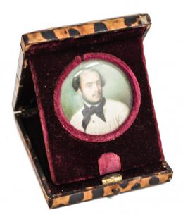 1036 - MINIATURA ITALIANA ENMARCADA CON ESTUCHE MEDIADOS S.XIX
