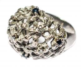 87 - ANILLO BOMBÉ CON BRILLANTES Y ZAFIROS