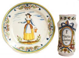 523 - PLATO Y TARRO DE FARMACIA EN CERAMICA
