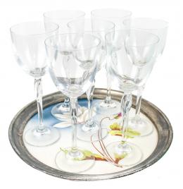 125 - SIETE COPAS DE VINO Y BANDEJA ART NOUVEAU