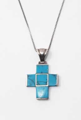 103 - CRUZ COLGANTE DE PLATA Y TURQUESA