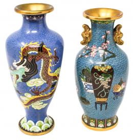 395 - DOS JARRONES CLOISONÉ DE MEDIADOS DEL S.XX