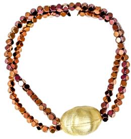 213  -  PULSERA DE HEMATITES Y PLATA DORADA