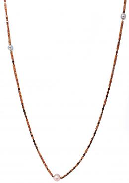 259  -  COLLAR LARGO DE HEMATITES DORADOS Y PERLAS