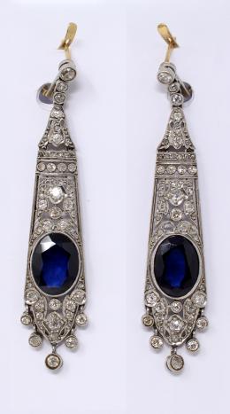 145 - PENDIENTES CON DIAMANTES Y ZAFIROS DE PPS. DEL S.XX