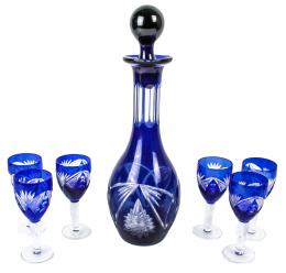 17 - BOTELLA Y SEIS COPAS EN CRISTAL TALLADO