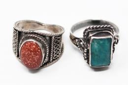 92 - DOS ANILLOS CON AVENTURINA Y AMAZONITA