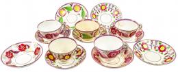427 - CINCO TAZAS CON PLATO EN LOZA, DE FINALES DEL S.XIX