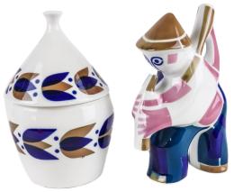 338 - FIGURA Y TARRO EN PORCELANA DE SARGADELOS ULTIMO TERCIO S.XX