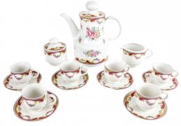465 - JUEGO DE CAFÉ EN PORCELANA DE LIMOGES DE MEDIADOS DEL S.XX