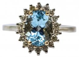 70 - ANILLO ROSETÓN CON AGUAMARINA Y BRILLANTES