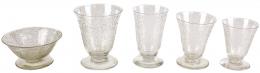 21 - CONJUNTO COPAS EN CRISTAL GRABADO SEGUNDO TERCIO S.XX