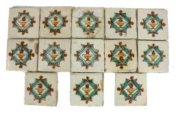 437 - TRECE BALDOSAS DE MUESTRA CATALANA CIRCA 1800